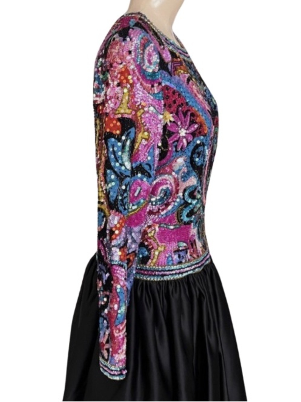 Oleg Cassini Black Tie Silk Beaded Vintage Sheath Dress Mini 80’s Sequin 10 - Picture 3 of 3
